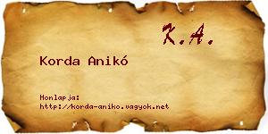 Korda Anikó névjegykártya